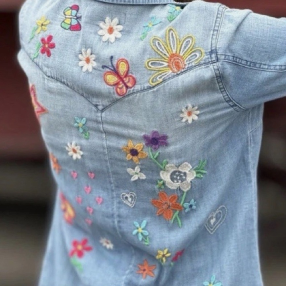 Billy T Sketchbook Embroidery Button Down Shirt in Vintage Blue - Picture 9 of 9